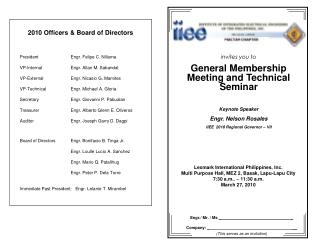 invites you to General Membership Meeting and Technical Seminar
