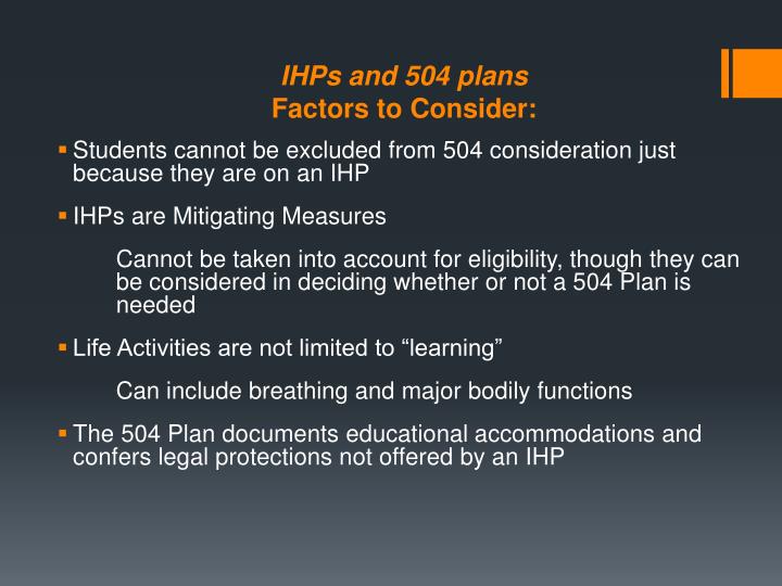 ihps and 504 plans factors to consider
