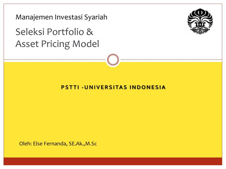 seleksi portfolio asset pricing model