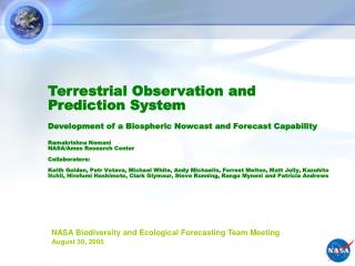 NASA Biodiversity and Ecological Forecasting Team Meeting August 30, 2005