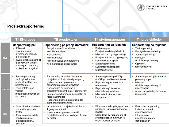 prosjektrapportering