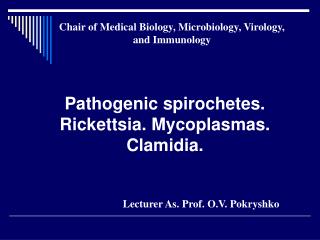 Pathogenic spirochetes. Rickettsia. Mycoplasmas. Clamidia.