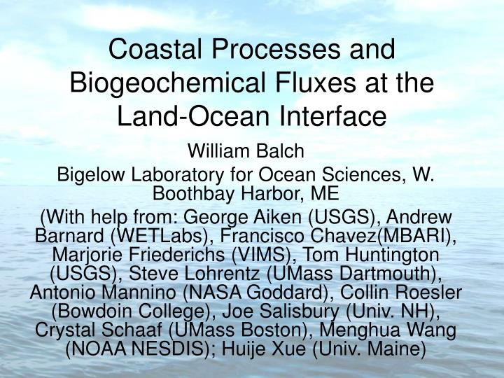 coastal processes and biogeochemical fluxes at the land ocean interface
