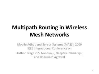 Multipath Routing in Wireless Mesh Networks