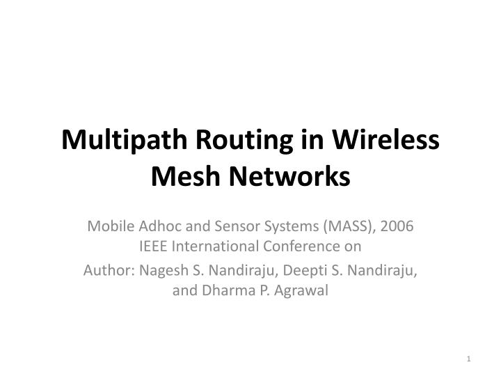 multipath routing in wireless mesh networks