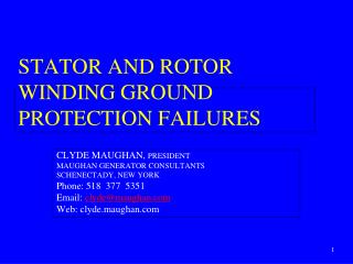 Stator AND ROTOR Winding Ground Protection Failures