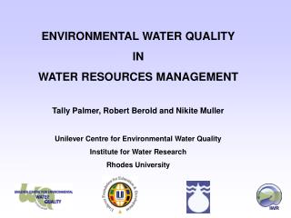 ENVIRONMENTAL WATER QUALITY IN WATER RESOURCES MANAGEMENT