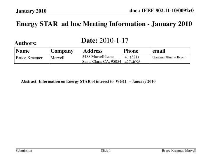 energy star ad hoc meeting information january 2010