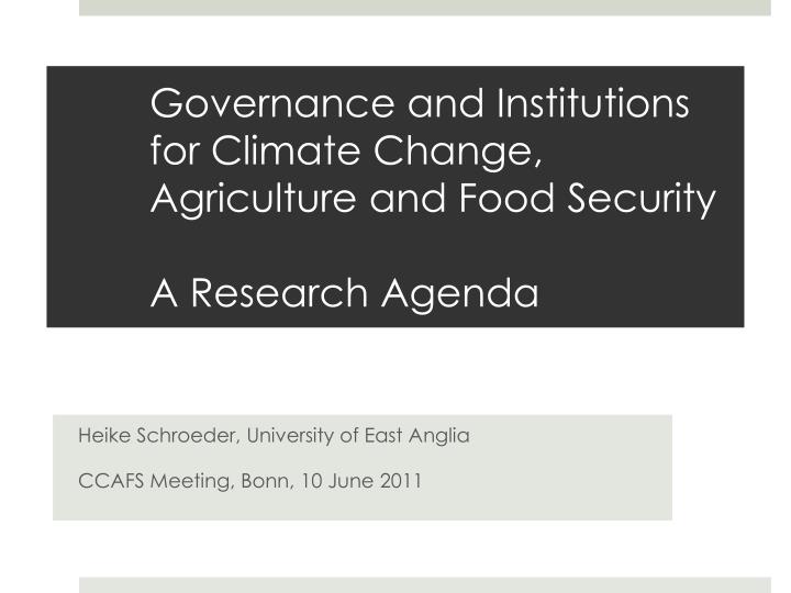 governance and institutions for climate change agriculture and food security a research agenda