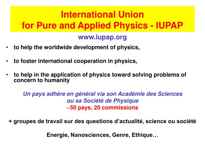 international union for pure and applied physics iupap