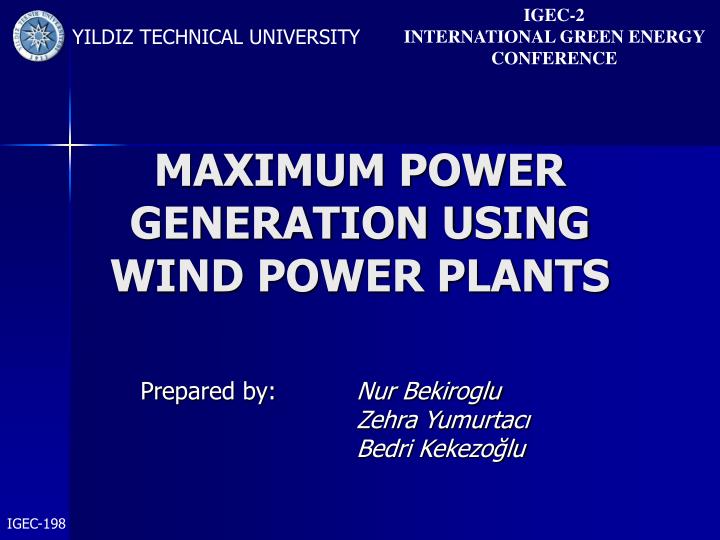 maximum power generation using wind power plants