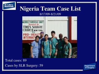 Nigeria Team Case List 8/17/09-8/21/09