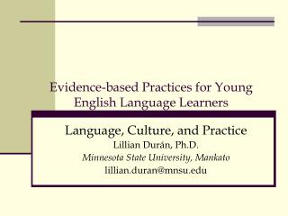 Evidence-based Practices for Young English Language Learners
