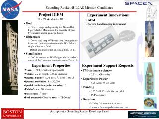 Sounding Rocket ? LCAS Mission Candidates
