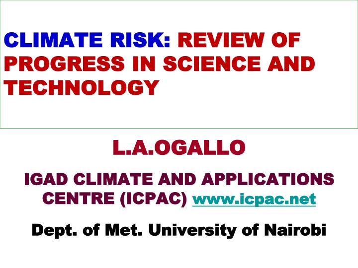 climate risk review of progress in science and technology