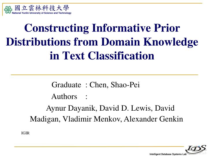 constructing informative prior distributions from domain knowledge in text classification