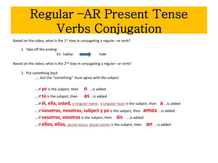 regular ar present tense verbs conjugation