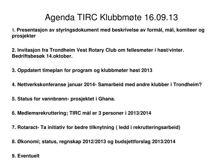 agenda tirc klubbm te 16 09 13