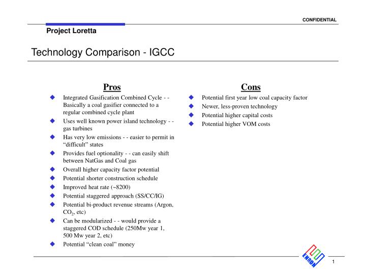 technology comparison igcc