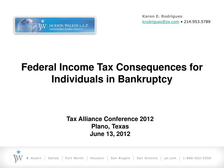 federal income tax consequences for individuals in bankruptcy