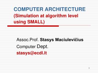 C OMPUTER ARCHITE C T U R E ( Simulation at algorithm level using SMALL)