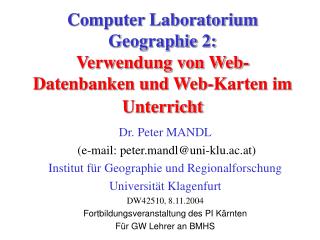 computer laboratorium geographie 2 verwendung von web datenbanken und web karten im unterricht