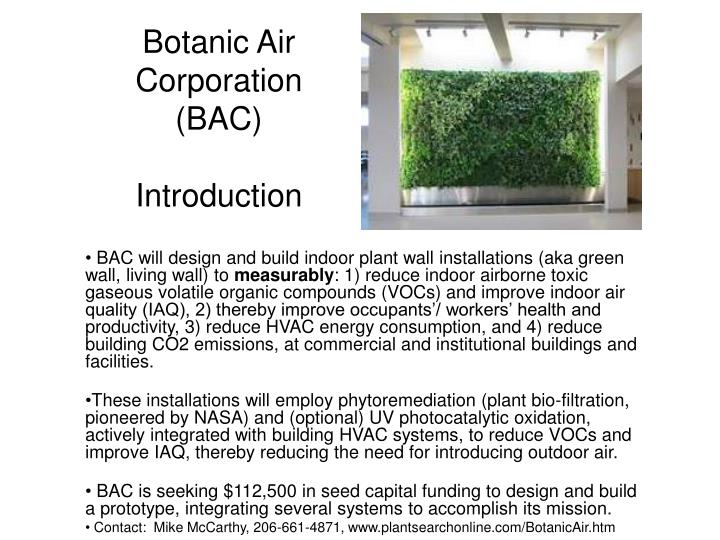 botanic air corporation bac introduction