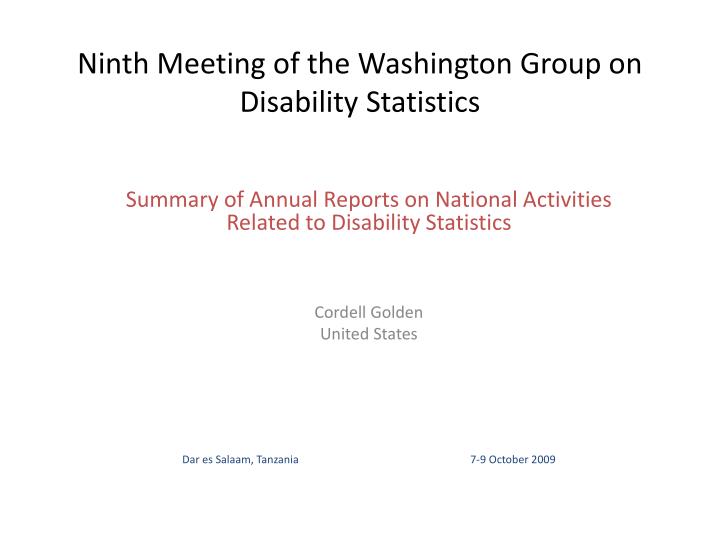 ninth meeting of the washington group on disability statistics