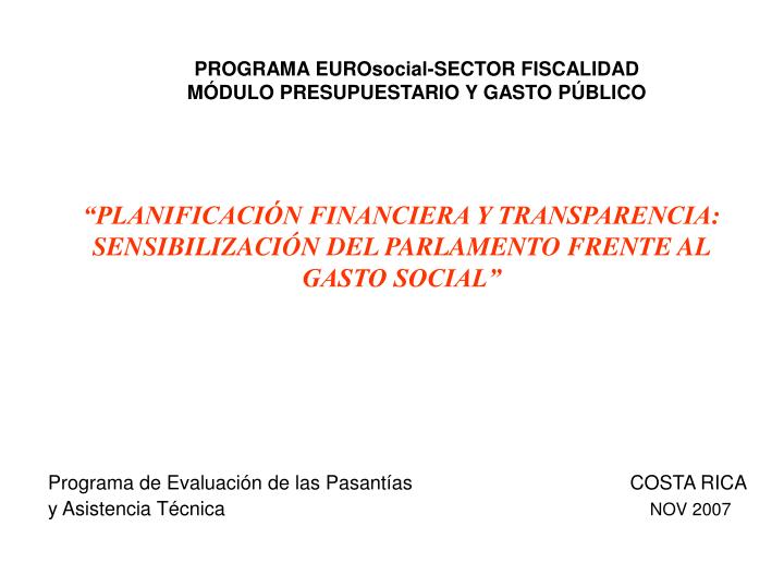 planificaci n financiera y transparencia sensibilizaci n del parlamento frente al gasto social