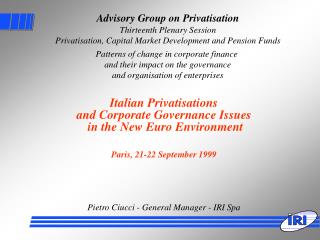 Advisory Group on Privatisation Thirteenth Plenary Session