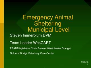 Emergency Animal Sheltering Municipal Level