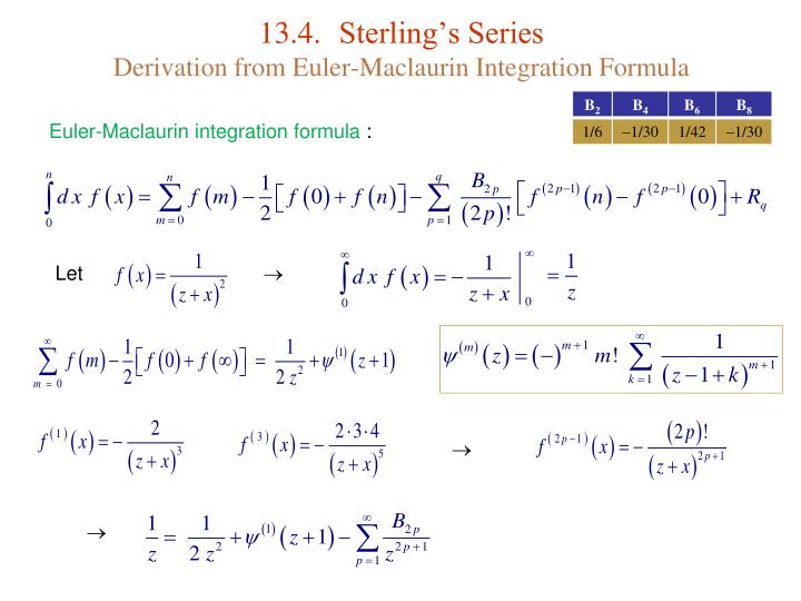 13 4 sterling s series derivation from euler maclaurin integration formula