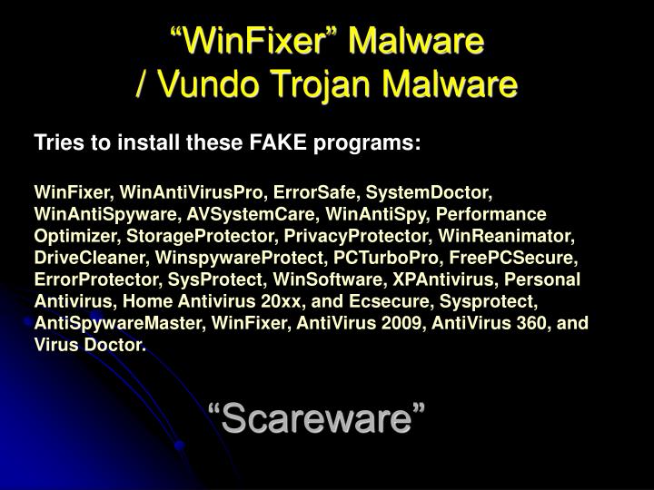 winfixer malware vundo trojan malware