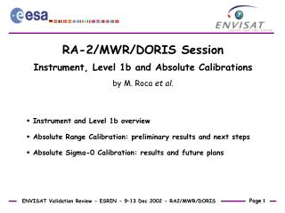 RA-2/MWR/DORIS Session Instrument, Level 1b and Absolute Calibrations by M. Roca et al.