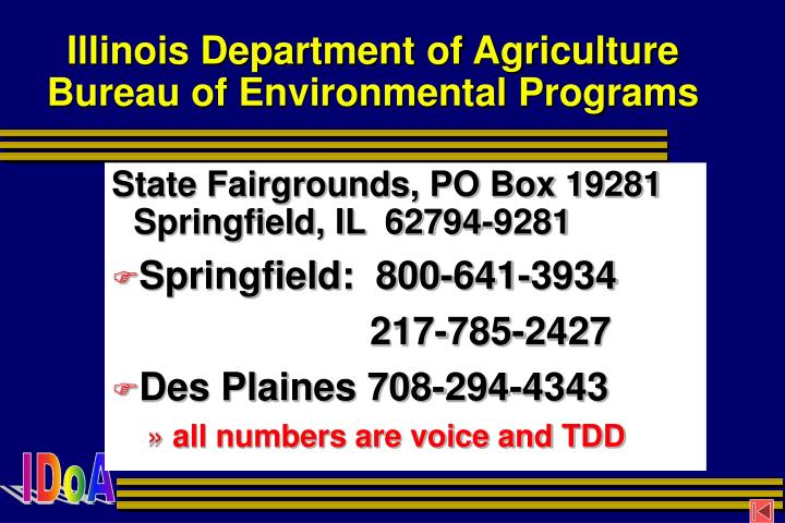 illinois department of agriculture bureau of environmental programs