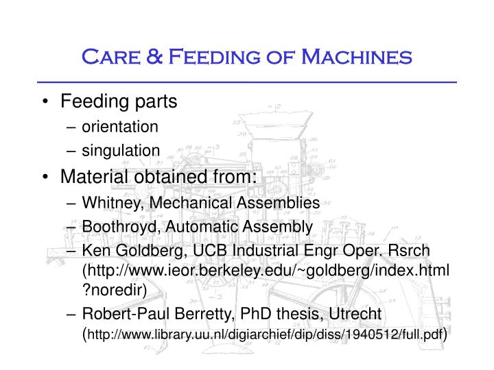 care feeding of machines