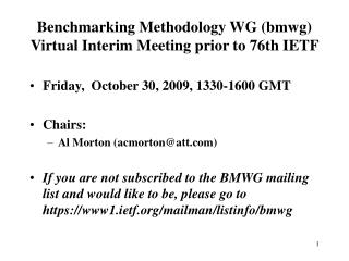 Benchmarking Methodology WG (bmwg) Virtual Interim Meeting prior to 76th IETF