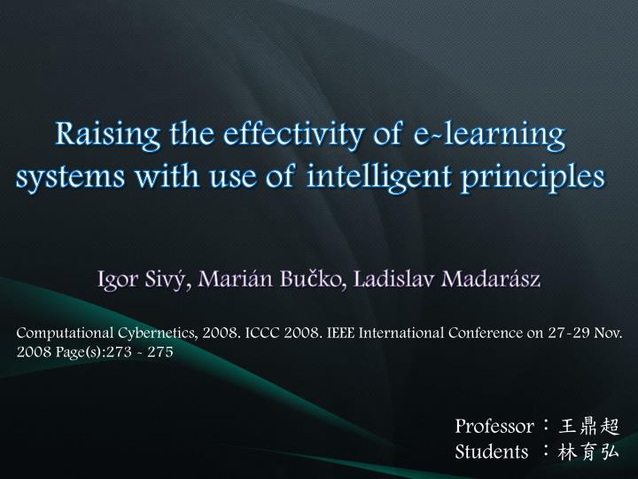 raising the effectivity of e learning systems with use of intelligent principles