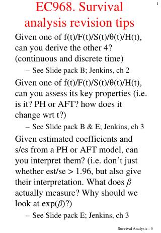 EC968. Survival analysis revision tips