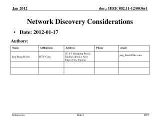 Network Discovery Considerations