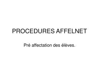 procedures affelnet