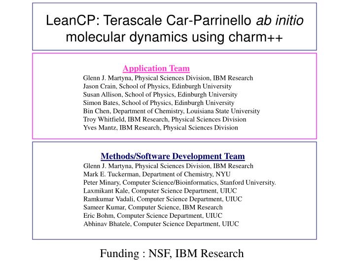 leancp terascale car parrinello ab initio molecular dynamics using charm