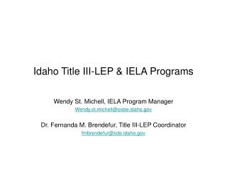 Idaho Title III-LEP &amp; IELA Programs
