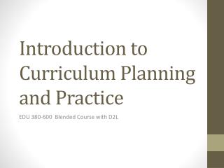 Introduction to Curriculum Planning and Practice