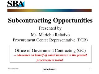 Subcontracting Opportunities Presented by Ms. Marichu Relativo