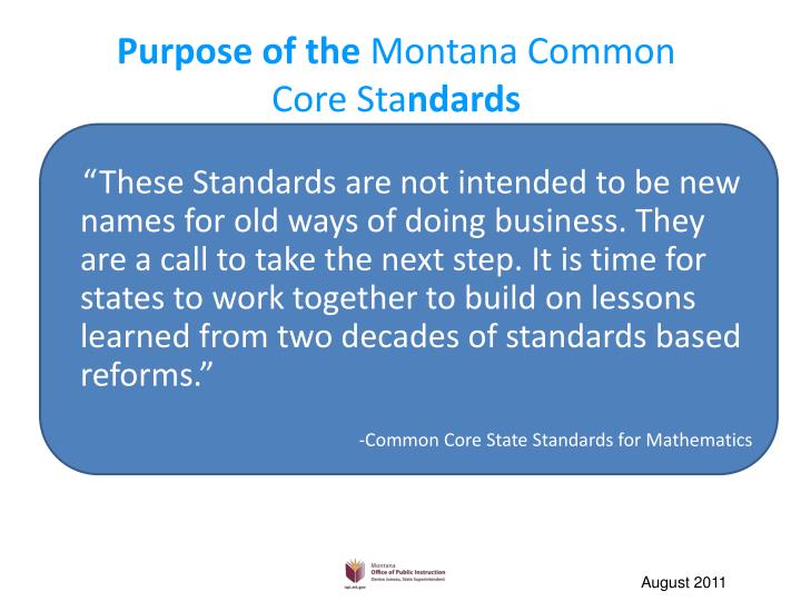 purpose of the montana common core sta ndards