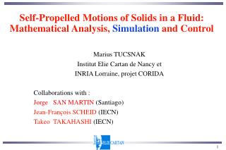 Self-Propelled Motions of Solids in a Fluid: Mathematical Analysis, Simulation and Control