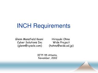 INCH Requirements