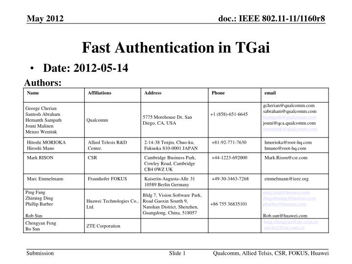 fast authentication in tgai