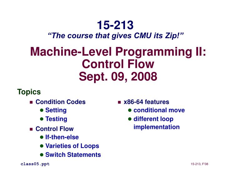machine level programming ii control flow sept 09 2008